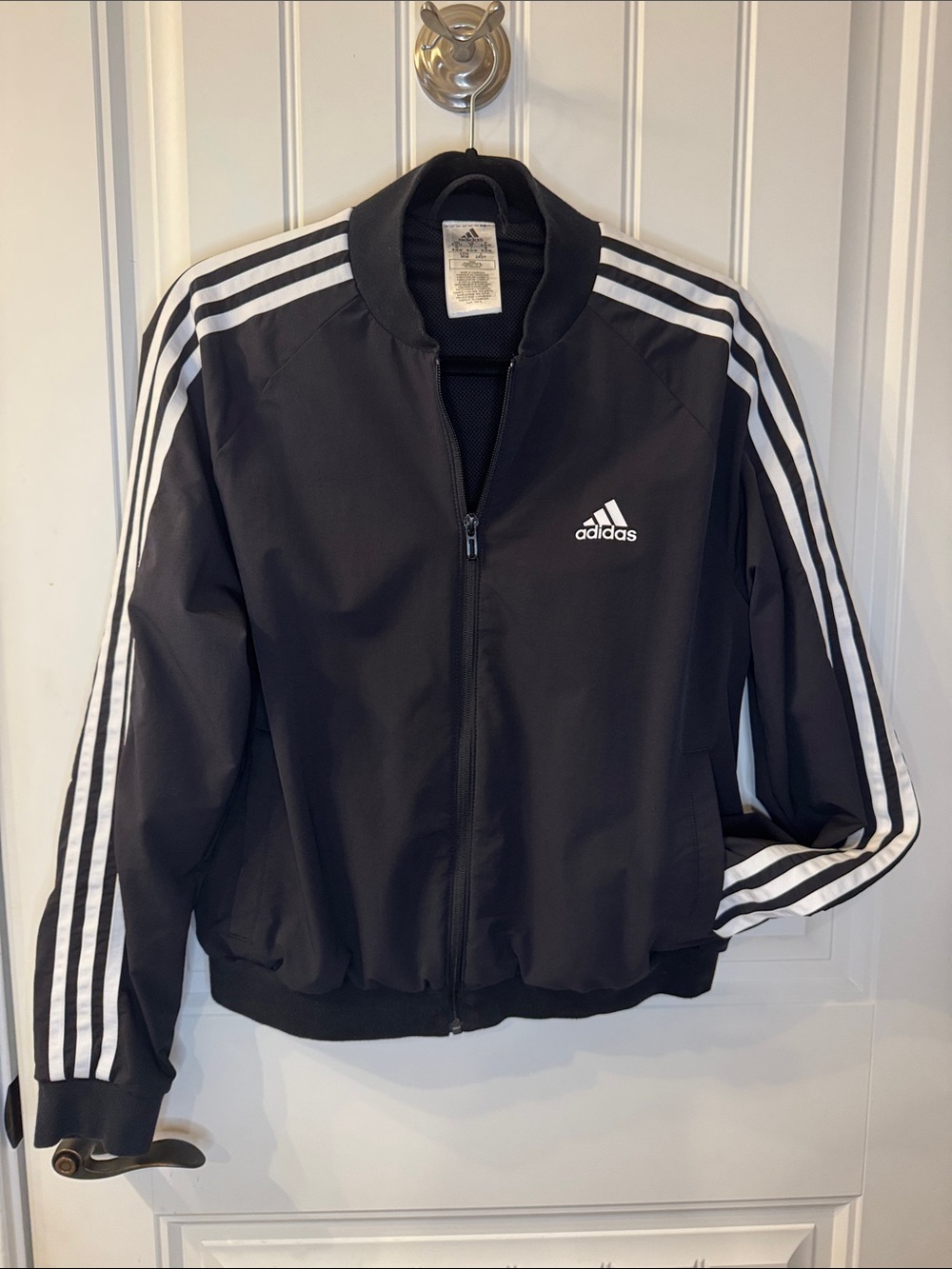 Women’s adidas Black Track Jacket with White Stripe Detailing  Medium